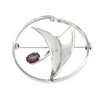 925 Sterling Silver Vintage Real Tourmaline Gemstone Modernist Pin Brooch