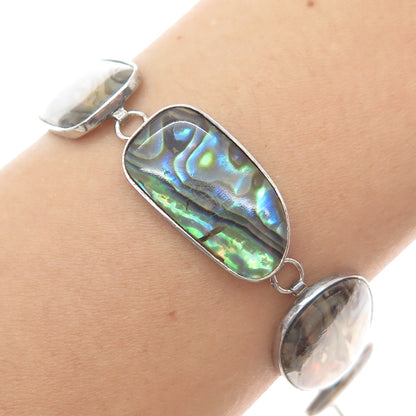 LUCAS LAMETH LUC 925 Sterling Silver Vintage Real Abalone Shell Bracelet 7-7.75"