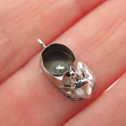 925 Sterling Silver Antique Heart Charm Shoe Oxidized Minimalist 3D Pendant