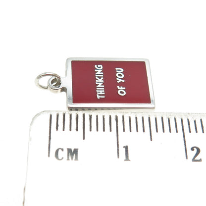 925 Sterling Silver Red Enamel "Thinking Of You" Minimalist Charm Pendant