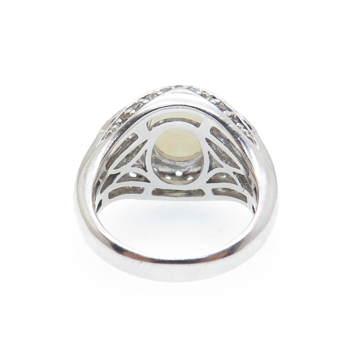 925 Sterling Silver Real Opal Amethyst & White Topaz Floral Ring Size 6.25