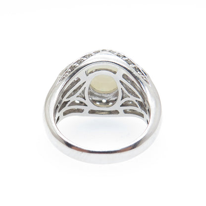 925 Sterling Silver Real Opal Amethyst & White Topaz Floral Ring Size 6.25