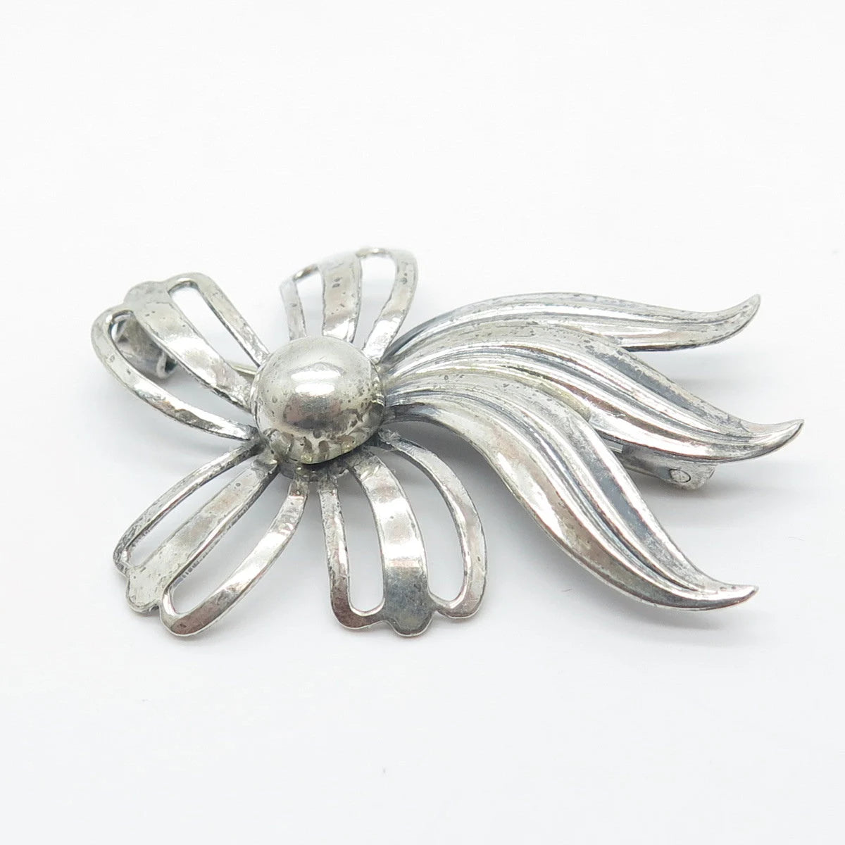 830 Silver Vintage Ribbon Bow Pin Brooch