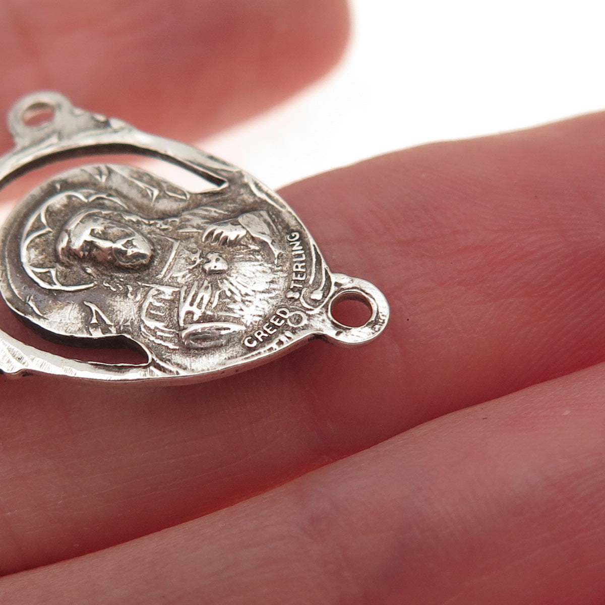 Creed 925 Sterling Silver Antique Art Deco St. Mary & Jesus Rosary Chain Pendant