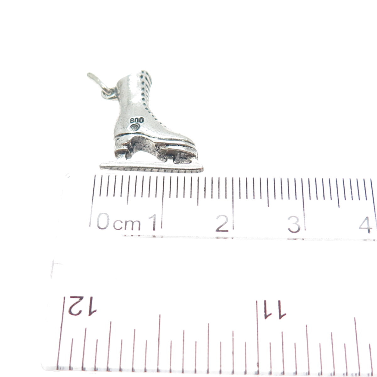 800 Silver Vintage Ice Skating Shoe Oxidized Minimalist 3D Charm Pendant