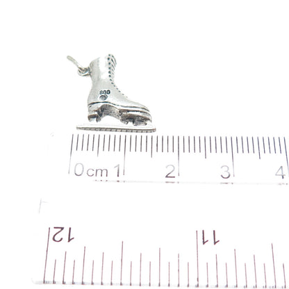 800 Silver Vintage Ice Skating Shoe Oxidized Minimalist 3D Charm Pendant