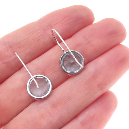 Han 925 Sterling Silver Real Round-Cut Blue Topaz Dangle Earrings