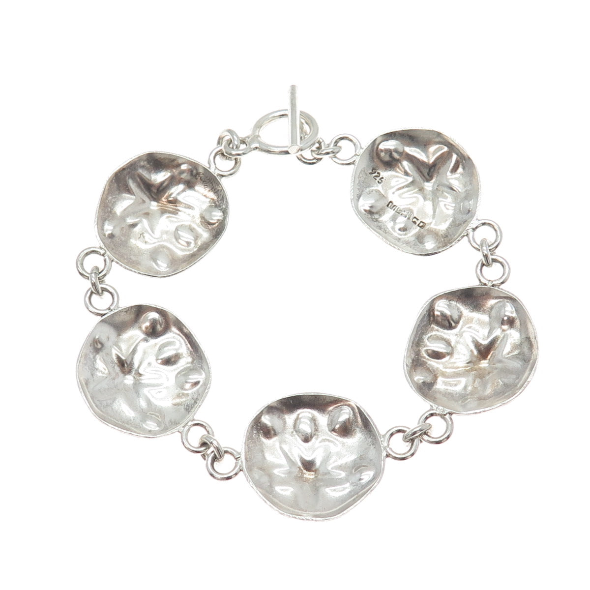 925 Sterling Silver Vintage Mexico Sand Dollar Link Bracelet 6.75"
