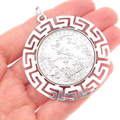 835 Silver Coin & Sterling Frame Vintage 1963 Greece 30 Drachmai Paul I Pendant