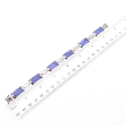 925 Sterling Silver Vintage Real Lavender Jade Chinese Character Bracelet 7.25"