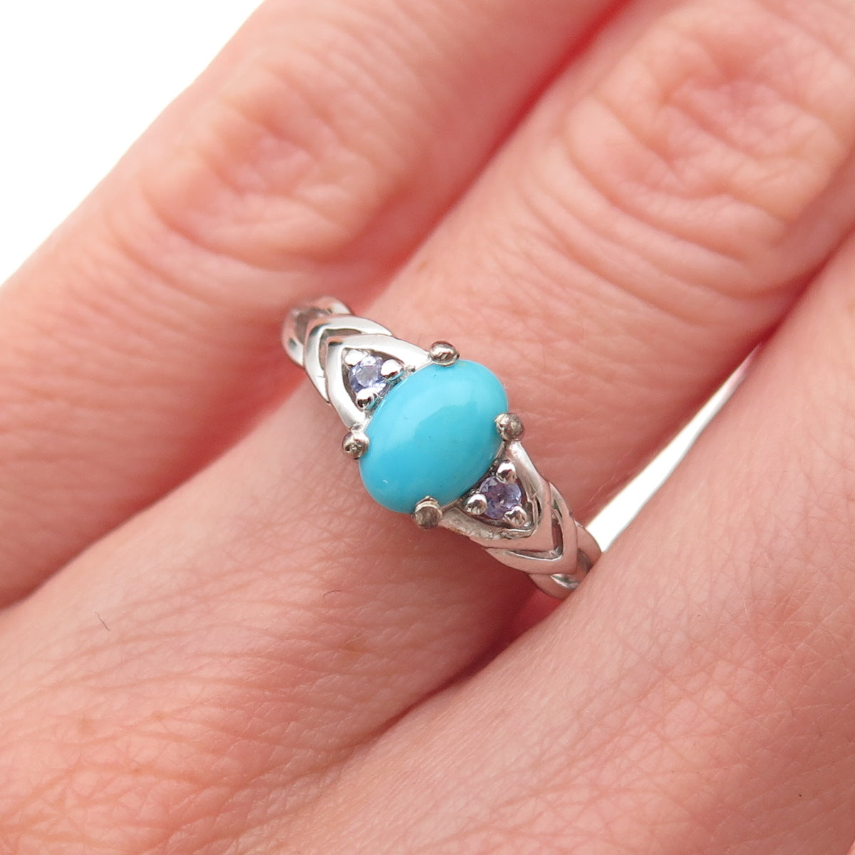 Chuck Clemency 925 Sterling Silver Real Turquoise & Tanzanite Ring Size 6