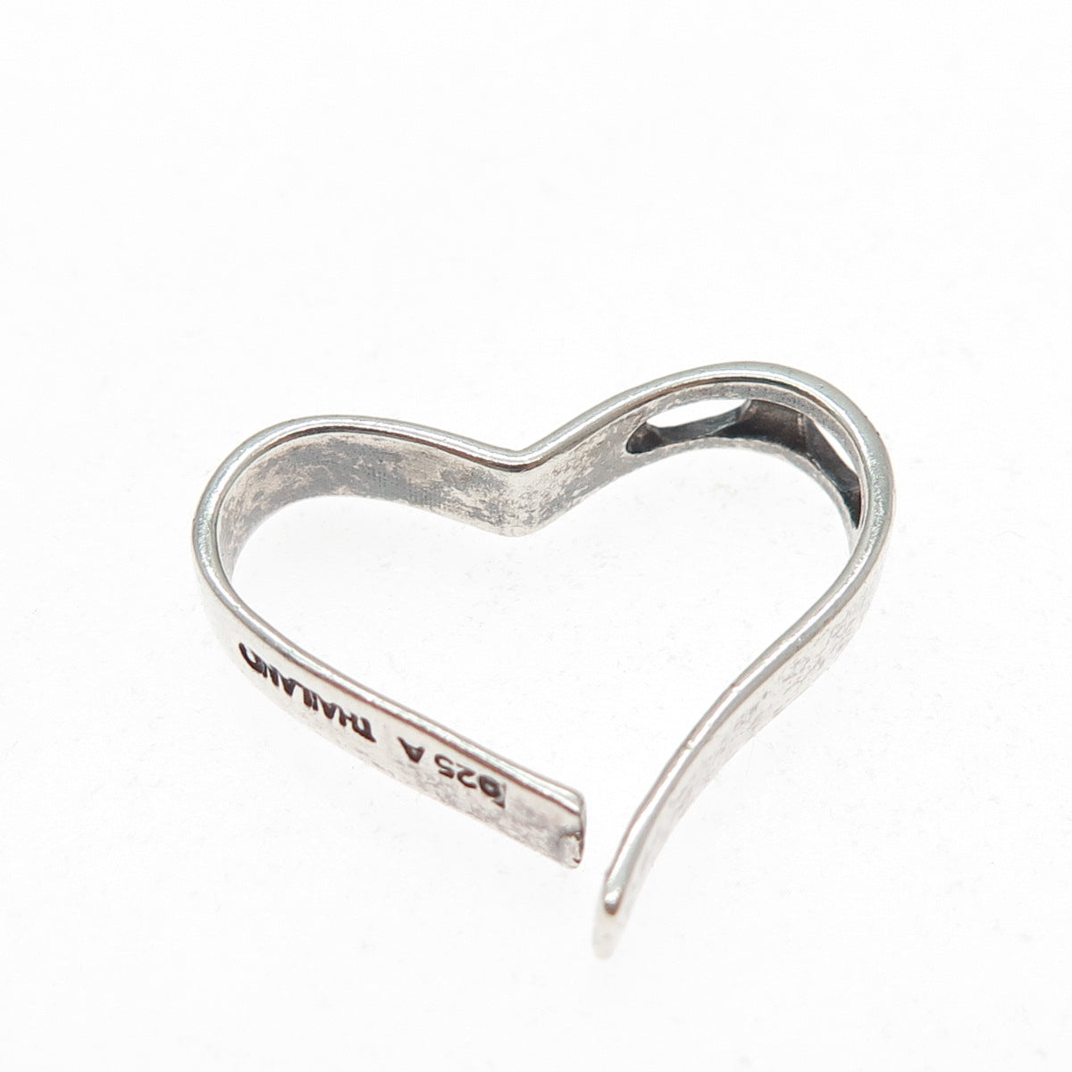 925 Sterling Silver Vintage Modernist Heart Oxidized Slide Charm Pendant