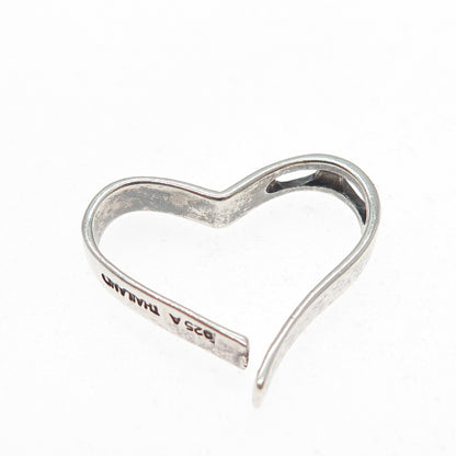 925 Sterling Silver Vintage Modernist Heart Oxidized Slide Charm Pendant