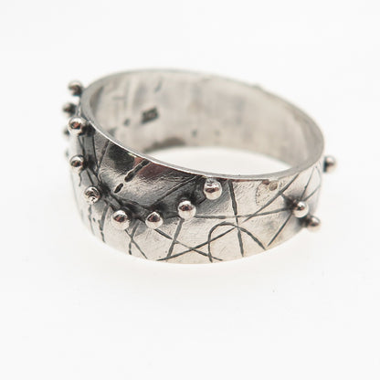 925 Sterling Silver Vintage Modernist Beaded Oxidized Ring Size 8.5