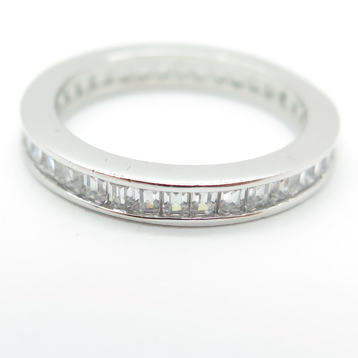 925 Sterling Silver Emerald-Cut Shaped C Z All Around Eternity Ring Size 5.75