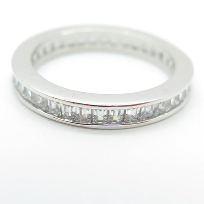 925 Sterling Silver Emerald-Cut Shaped C Z All Around Eternity Ring Size 5.75