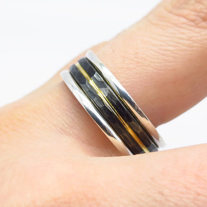 925 Sterling Silver Tungsten 2-Tone Vintage Finch Band Ring Size 11.25