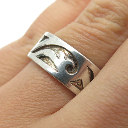 THE KISS 925 Sterling Silver Vintage Scroll Band Ring Size 7.75