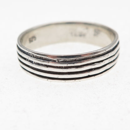925 Sterling Silver Vintage Lined Oxidized Band Ring Size 13