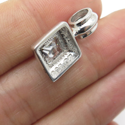 925 Sterling Silver Princess-Cut C Z Charm Pendant