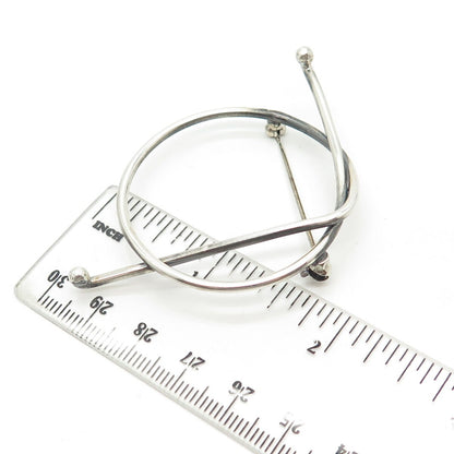 925 Sterling Silver Vintage Handcrafted Modernist Knot Pin Brooch