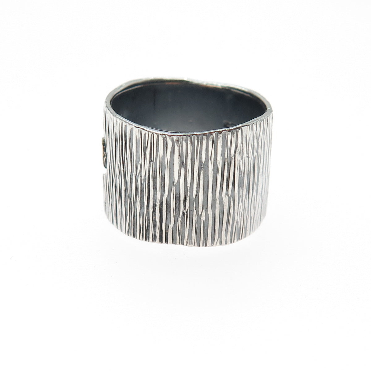 925 Sterling Silver & 14K Gold Vintage Modernist Heart Oxidized Ring Size 6.75