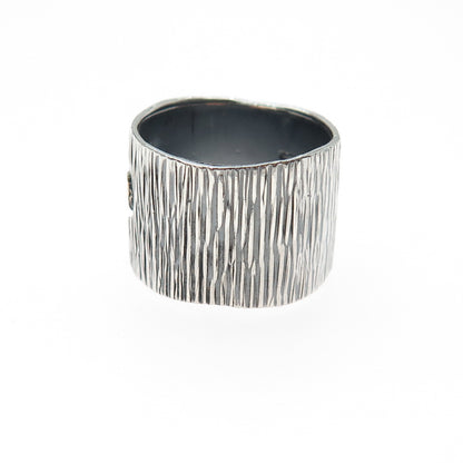 925 Sterling Silver & 14K Gold Vintage Modernist Heart Oxidized Ring Size 6.75