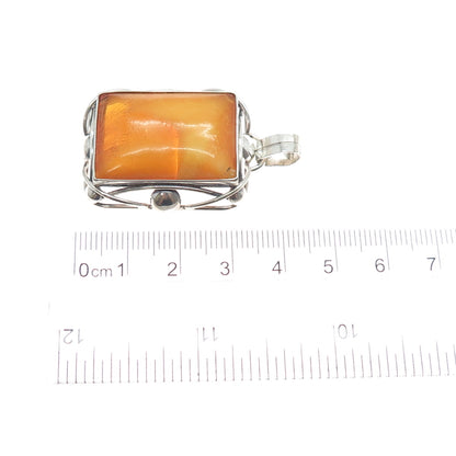 835 Silver Vintage European Real Butterscotch Amber Modernist Charm Pendant