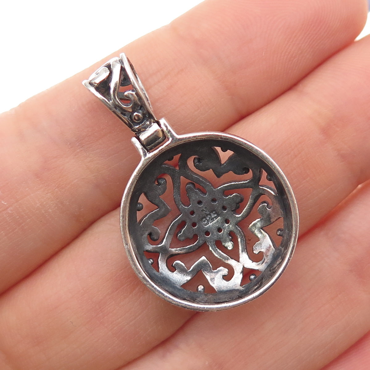 925 Sterling Silver Vintage Ornate Floral Oxidized Charm Pendant