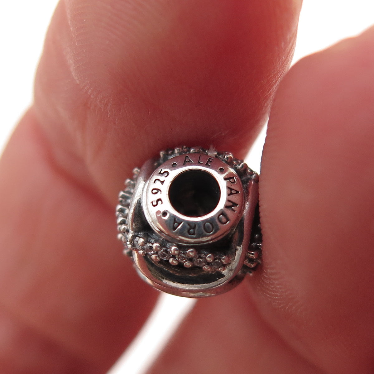 Pandora 925 Sterling Silver C Z Essence Caring Slide Bead Charm