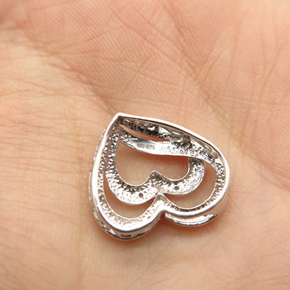 925 Sterling Silver Real Diamond Open Heart Slide Pendant