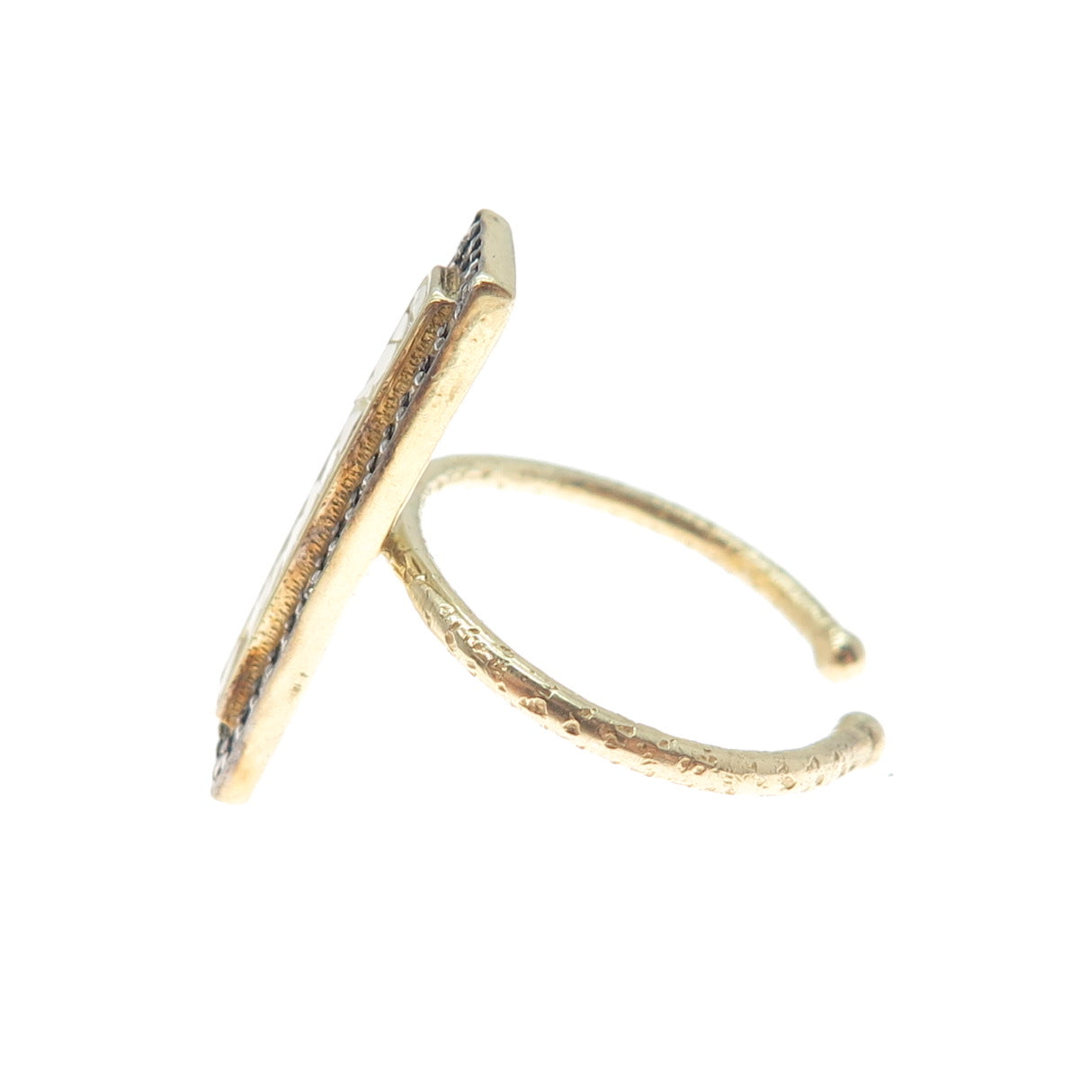 925 Sterling Gold Plated Champagne White Diamond Inlay Adjustable Ring Size 6.5