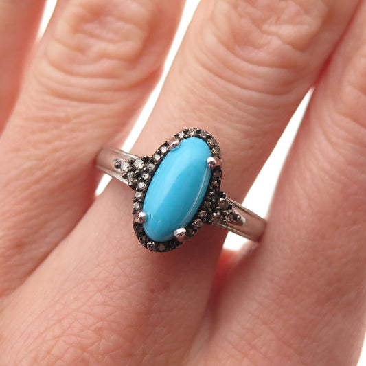 Chuck Clemency 925 Sterling Silver Real Diamond & Turquoise Ring Size 8