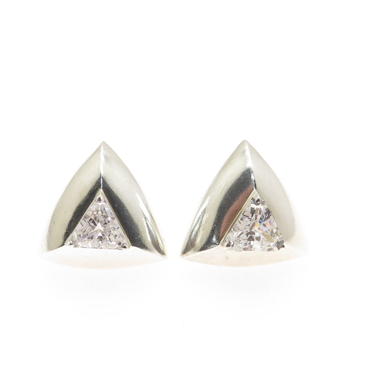PB PAUL BRACKNA 925 Sterling Silver Vintage Triangle-Cut C Z Clip On Earrings