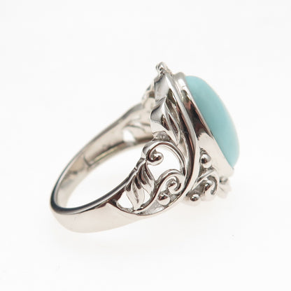 925 Sterling Silver Real Cabochon Tyrone Turquoise Floral Ring Size 8.25