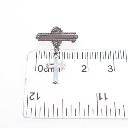 MARATHON 925 Sterling Silver Antique Art Deco Cross Medal Pin Brooch