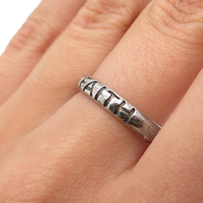 KEN CRAFTS 925 Sterling Silver Vintage Faith Oxidized Band Ring Size 7.75