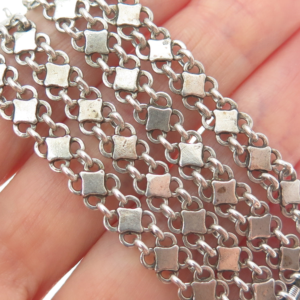 925 Sterling Silver Antique Real Carnelian Filigree Mesh Link Bracelet 6.75"