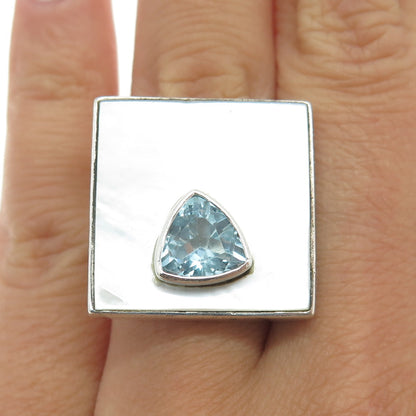 CHAPAL ZENRAY Sterling Vintage Real MOP & Blue Topaz Statement Ring Size 6.75