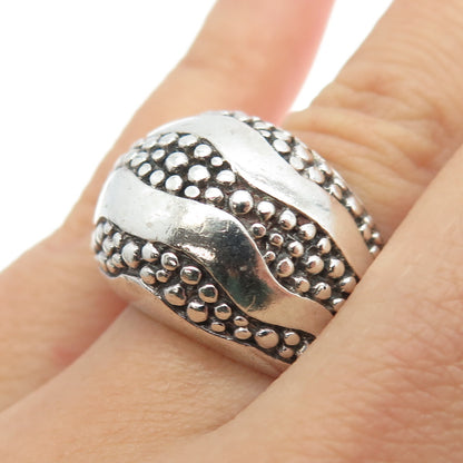 925 Sterling Silver Vintage Wavy Dome Granulated Ring Size 6.75