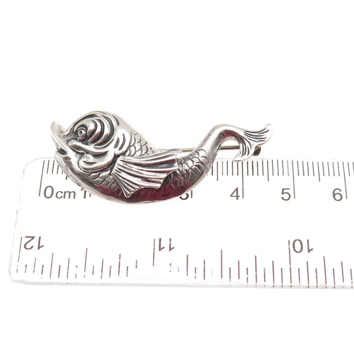 BEAU 925 Sterling Silver Vintage Koi Fish Repousse Oxidized Pin Brooch
