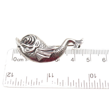 BEAU 925 Sterling Silver Vintage Koi Fish Repousse Oxidized Pin Brooch