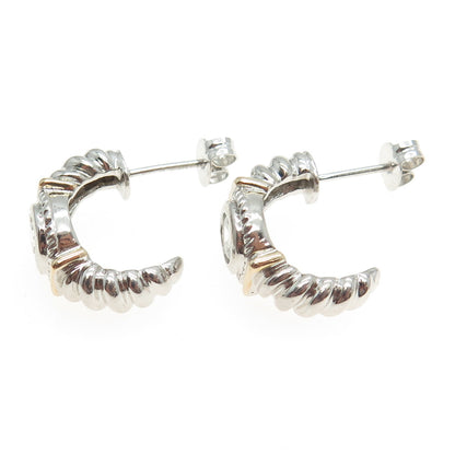 ROSS SIMONS 925 Sterling Silver 2-Tone Round-Cut C Z Claw Hoop Earrings