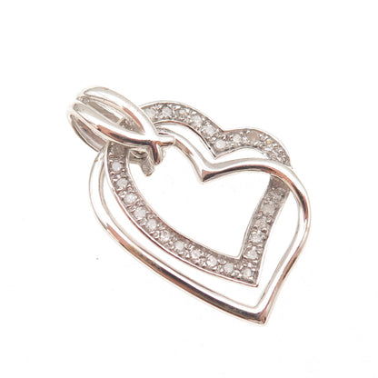 Sai 925 Sterling Silver Real Round-Cut Diamond Heart Charm Pendant