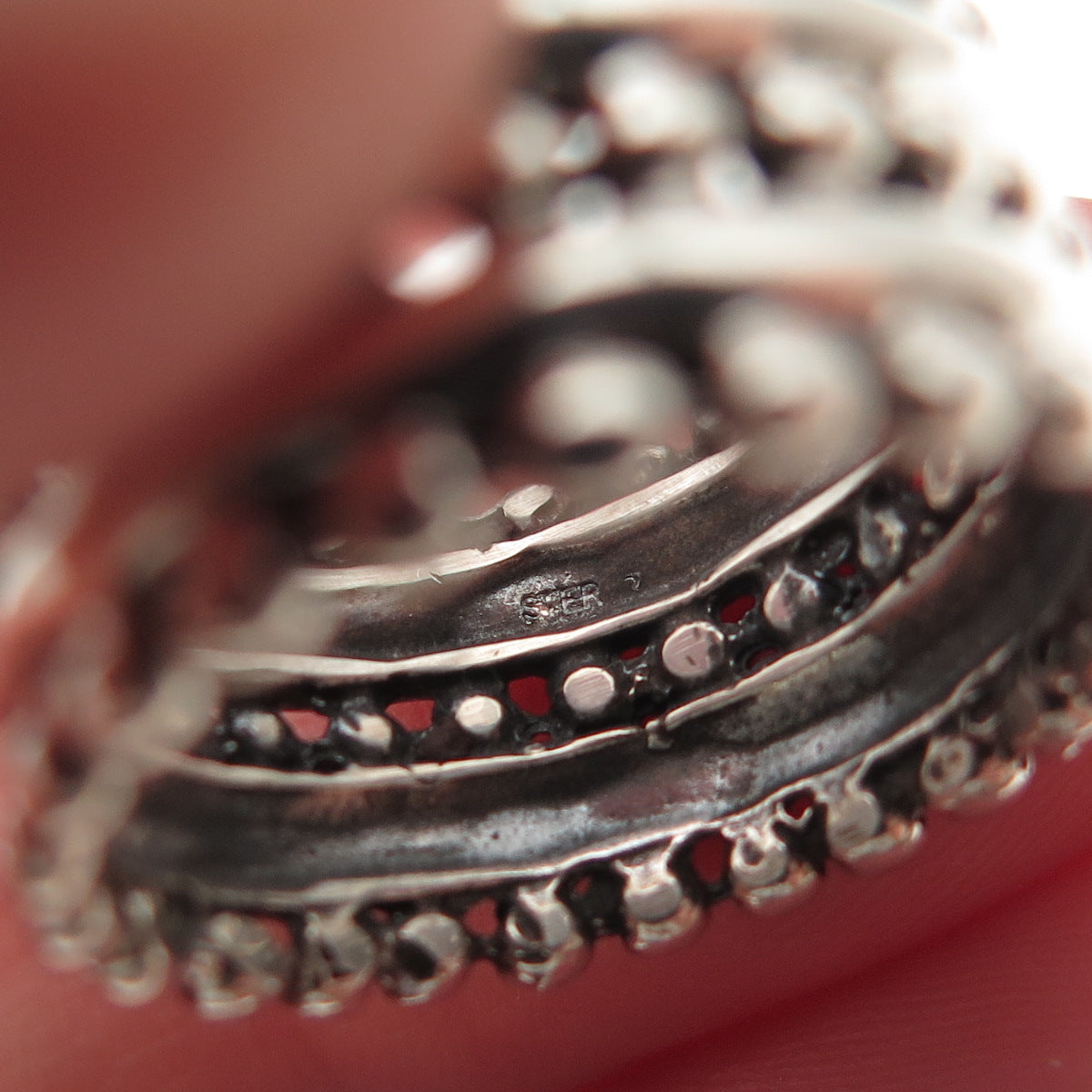 925 Sterling Silver Vintage Beaded Oxidized Band Ring Size 7