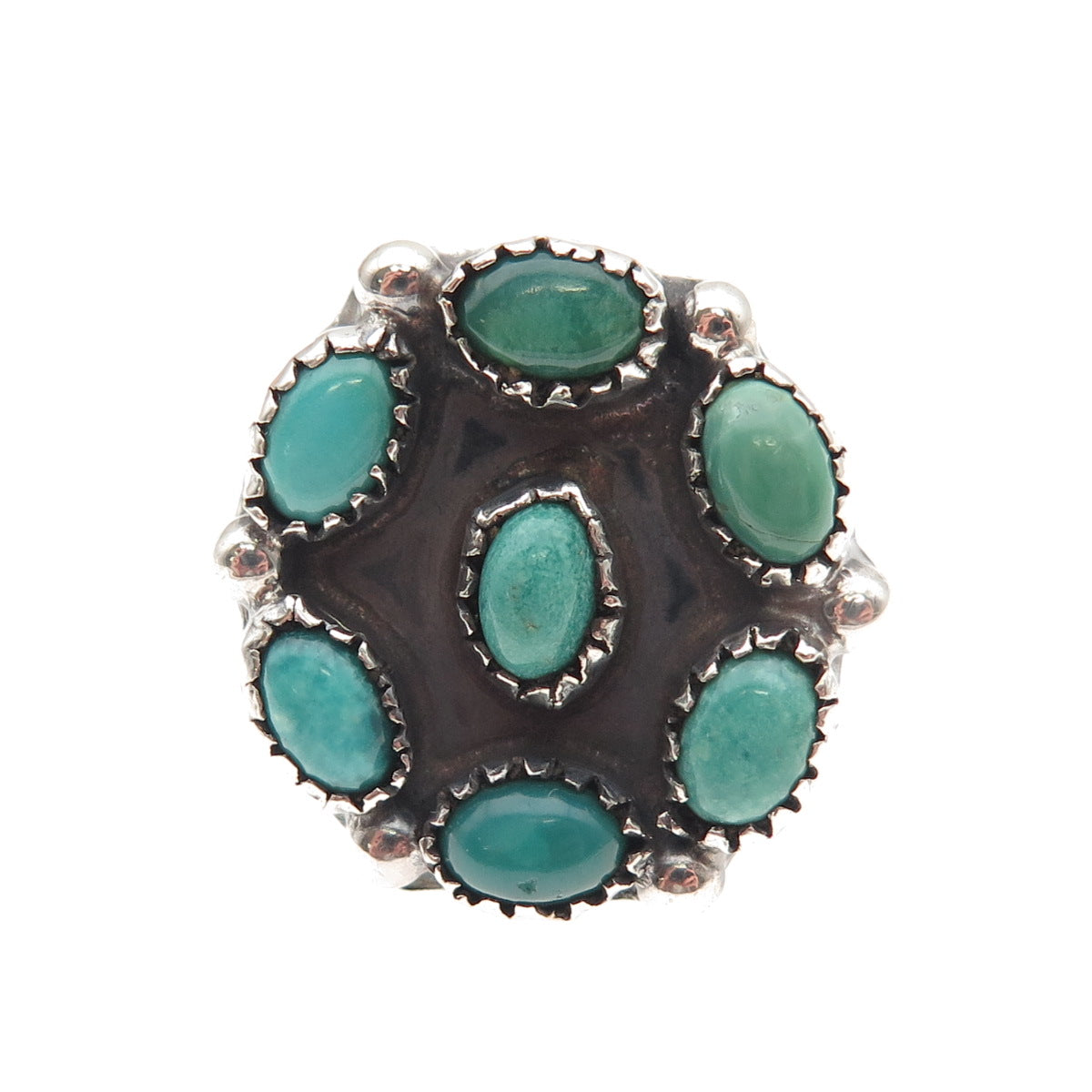 Old Pawn 925 Sterling Silver Vintage Kingman Turquoise Tribal Ring Size 4.25