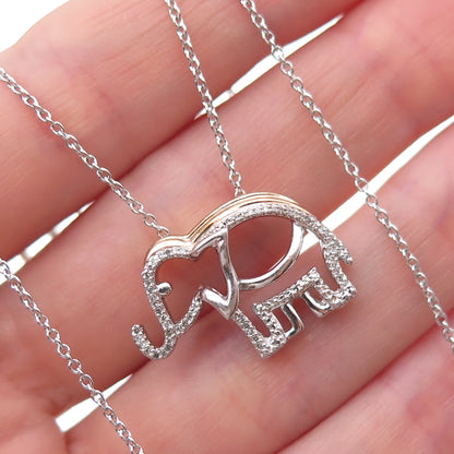Jane Seymour 925 Sterling Silver 2-Tone Real Diamond Elephant Chain Necklace 18"