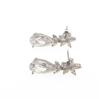 925 Sterling Silver Pear Marquise & Round-Cut C Z Dangle Earrings