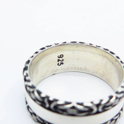 925 Sterling Silver Vintage Byzantine Band Ring Size 9.5