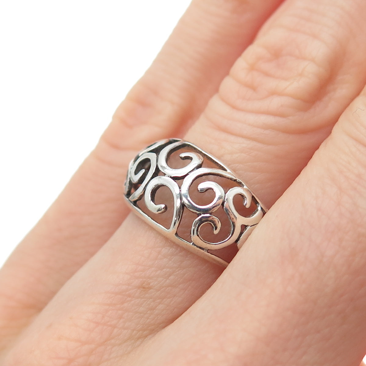 NEVADA 925 Sterling Silver Vintage Modernist Spiral Ring Size 5.5